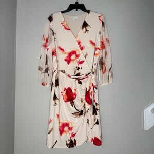 Floral Wrap Dress in Cream and Red size Large